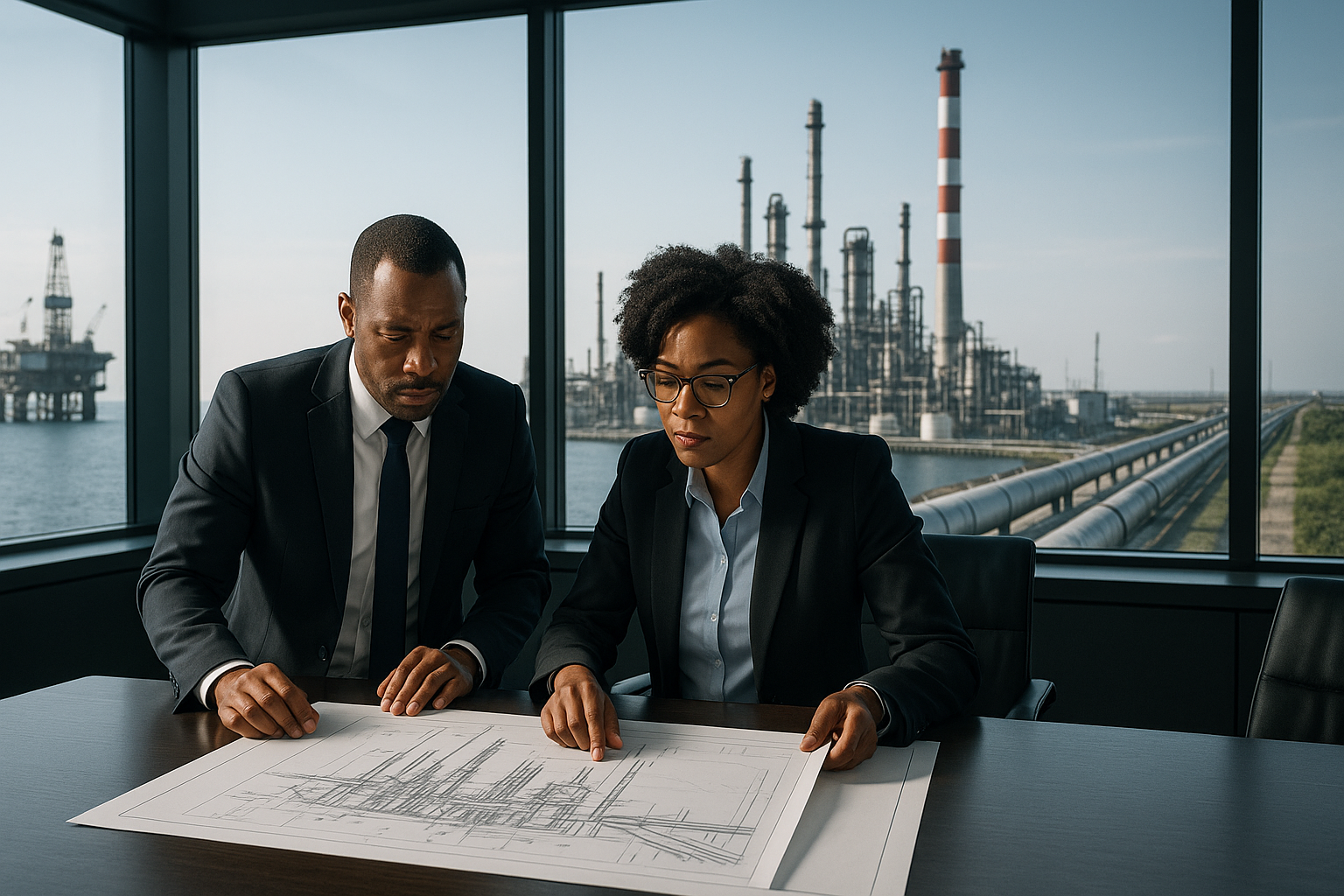 Executives Assess Oil Schematics
